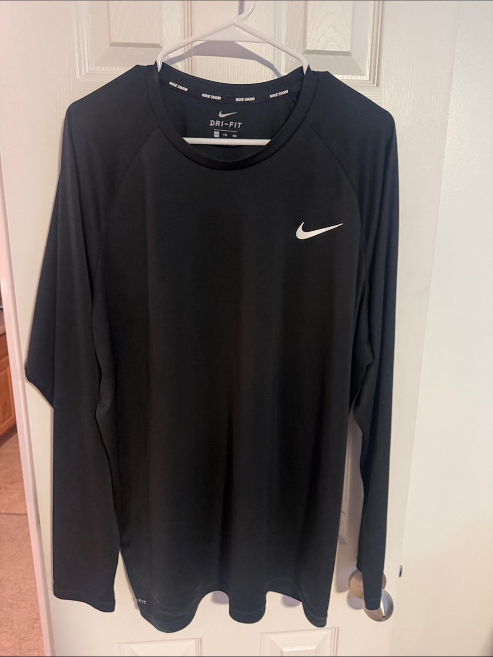 Nike Long Sleeve Dri-FIT Athletic Shirt - Black with White Swoosh Swim UPF 40+